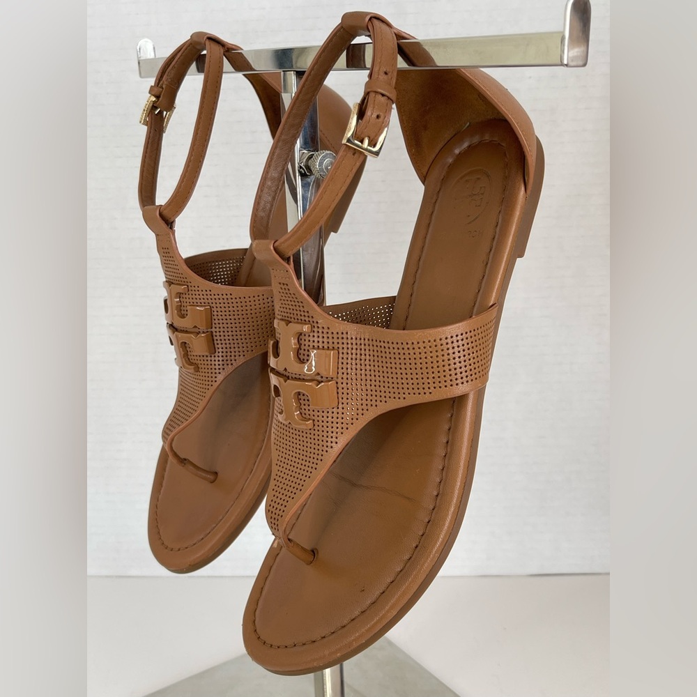 Tory Burch Brown Leather Sandals with T-Strap Design - Picture 3 of 11
